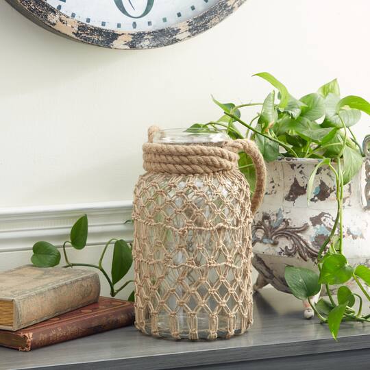 Brown Glass Coastal Lantern, 12" x 7" x 8"
